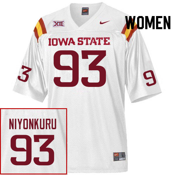 Women #93 Obald Niyonkuru Iowa State Cyclones College Football Jerseys Stitched Sale-White